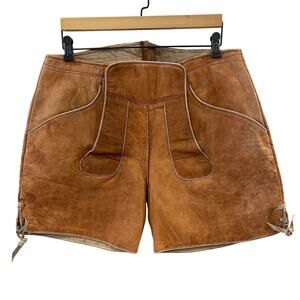 Custom Made Leiderhosen Trachten Natural Leather Shorts Size 34